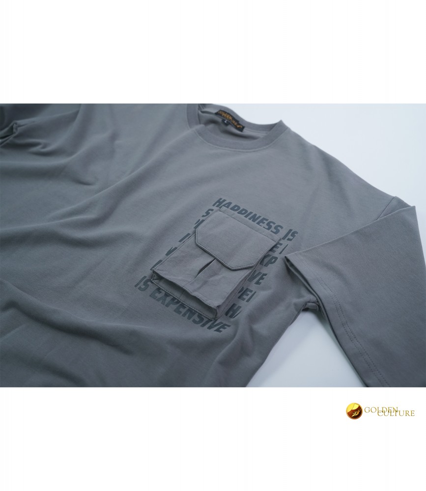 HAPPINESS IS EXPENSIVE Pockets Oversized T-Shirt (Gray)